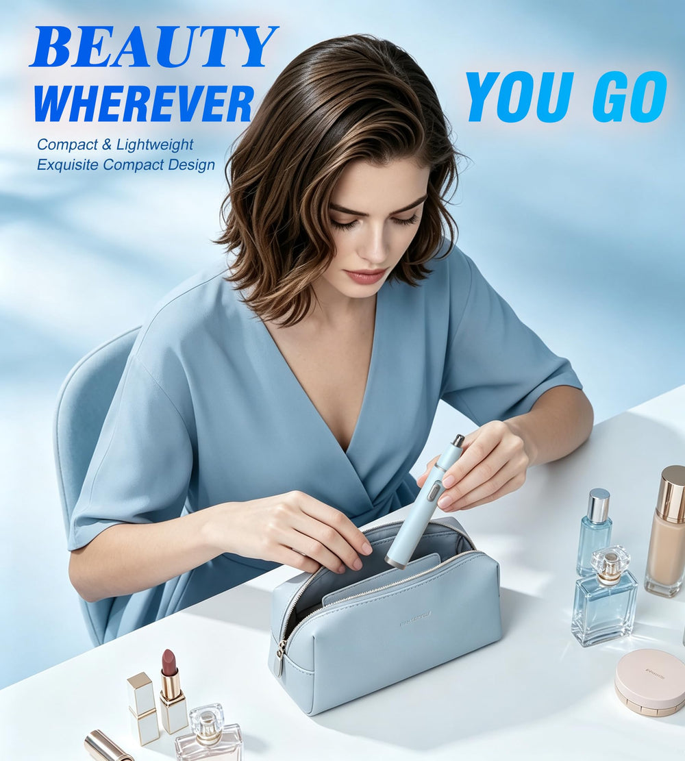 Yinowt next to a pen to show compact size, ideal for travel and purse