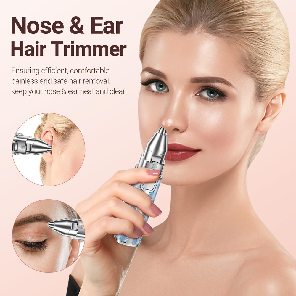 YLYYCC trimmer being used in nose to show safe contouring and comfortable trimming benefit