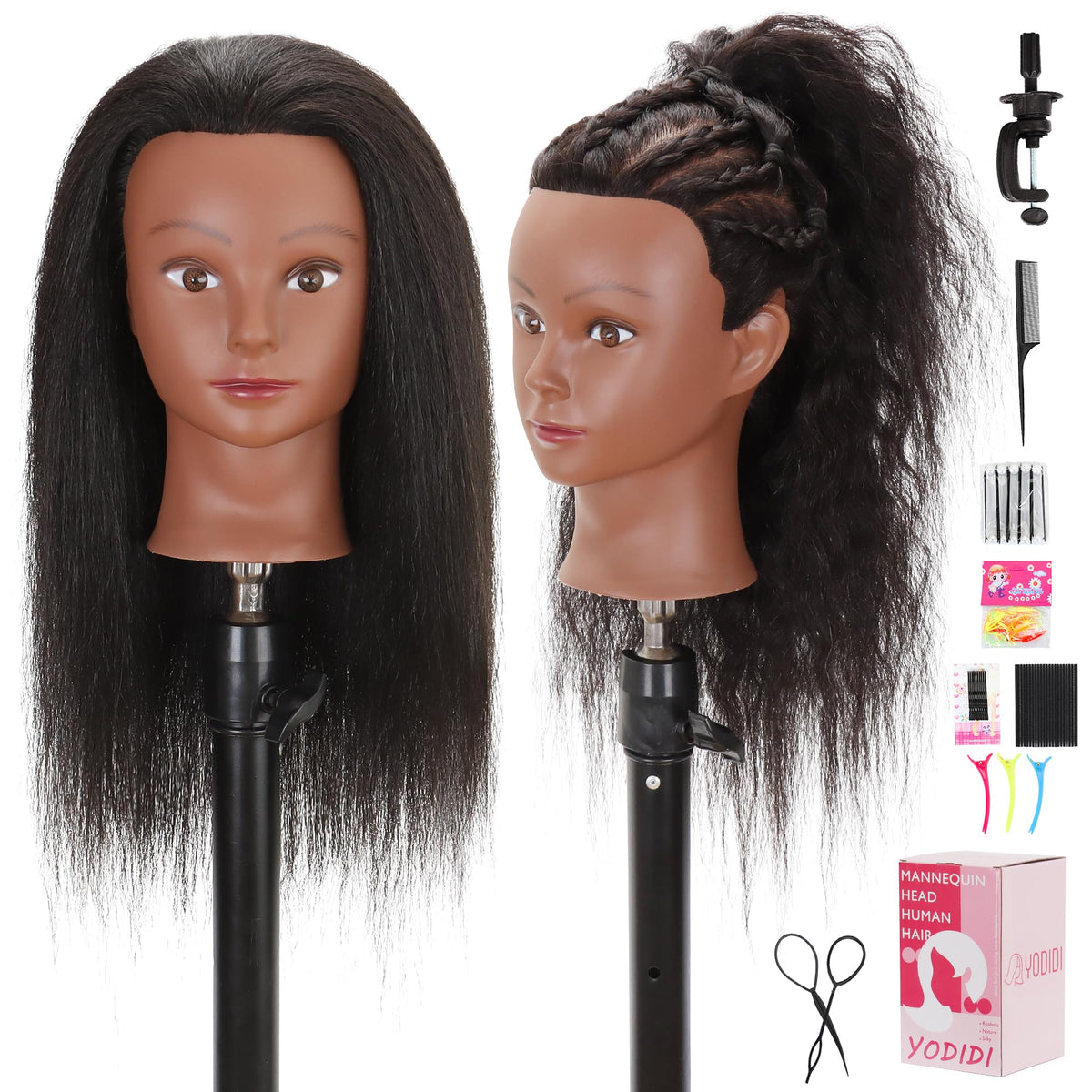 YODIDI front view mannequin head showing full hair for realistic practice