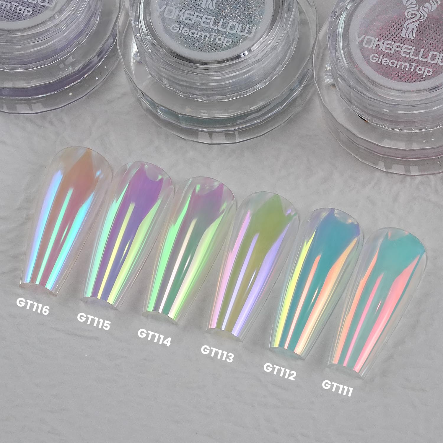 YOKE FELLOW salon manicure lifestyle shot showing dramatic holographic finish