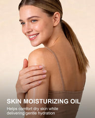 Yoken almond oil applied to hair ends to nourish and reduce frizz
