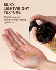 Yoken almond oil pouring from spoon demonstrating controlled application and convenience