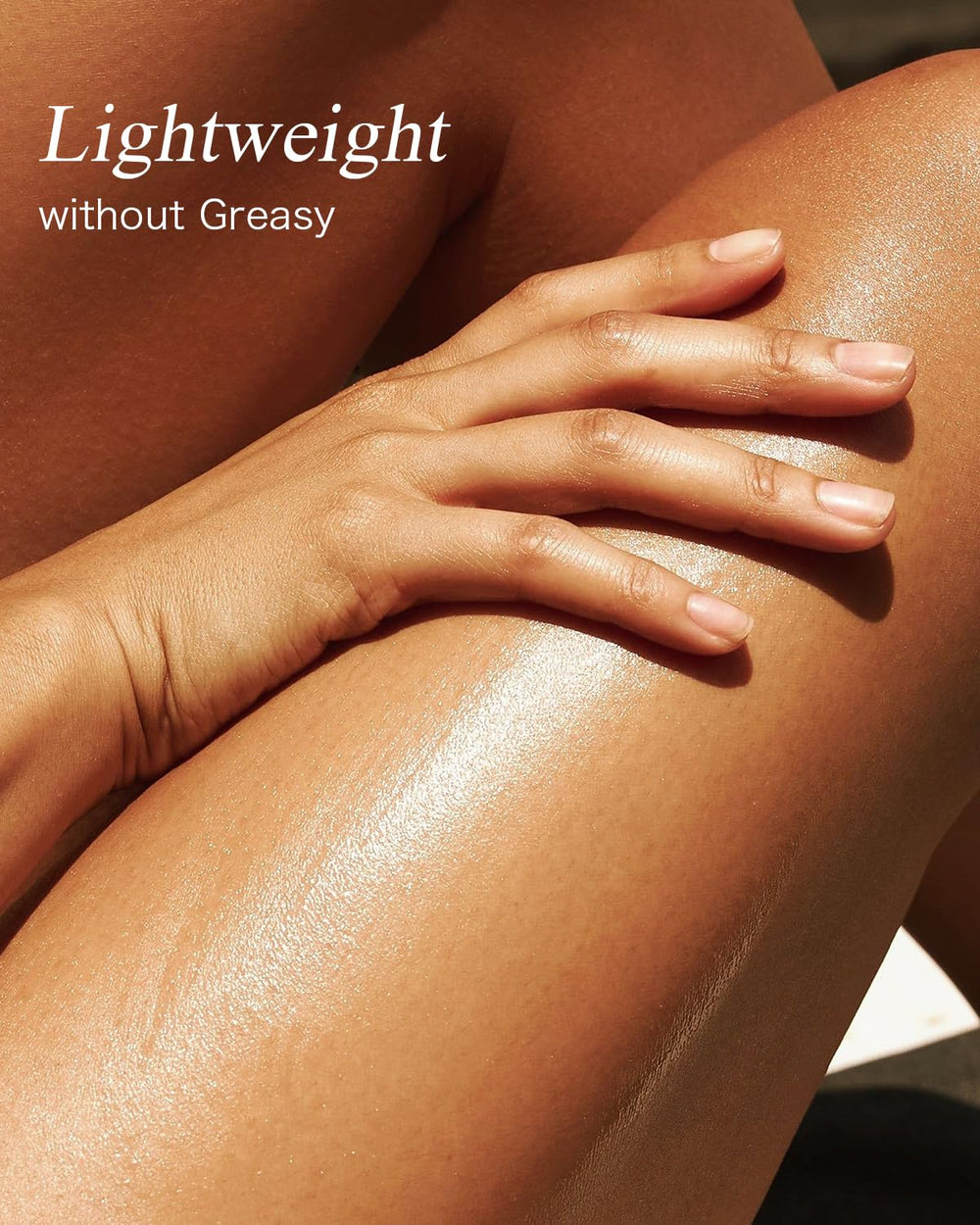 Applying Yoken oil to forearm after shower, demonstrating fast absorption and hydration