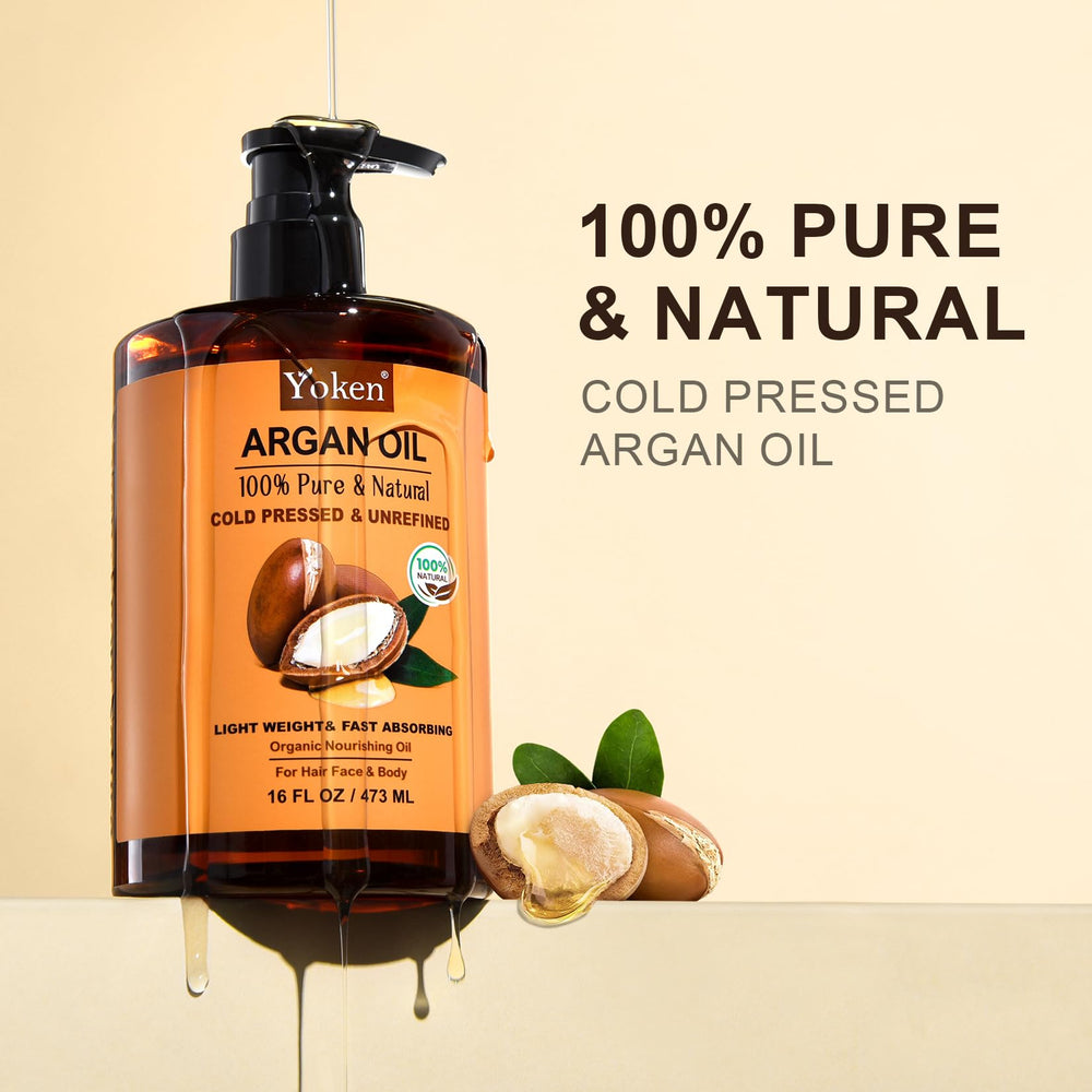 Yoken argan oil pouring texture close-up demonstrating lightweight absorption
