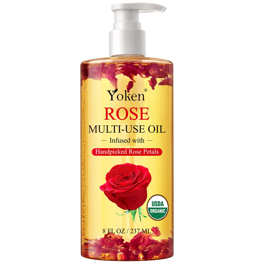 Yoken bottle front view showing label and pump, highlighting organic certification benefits
