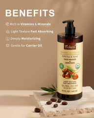 Yoken bottle label close-up highlighting unrefined, cold-pressed benefit