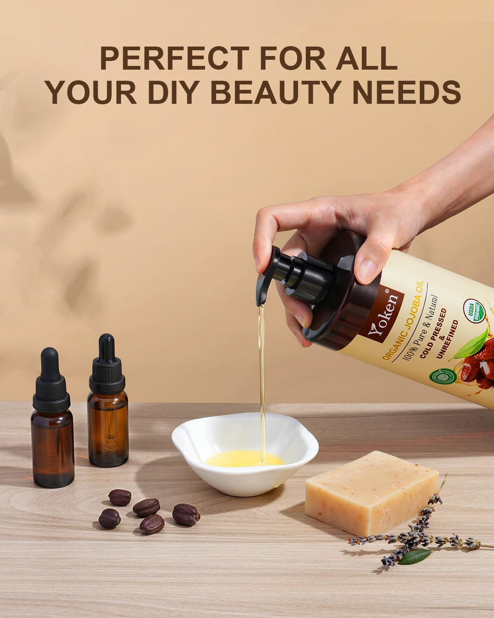 Yoken oil applied to hair illustrating shine and frizz control benefit
