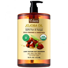 Yoken front label on 16oz bottle showing organic certification and benefit