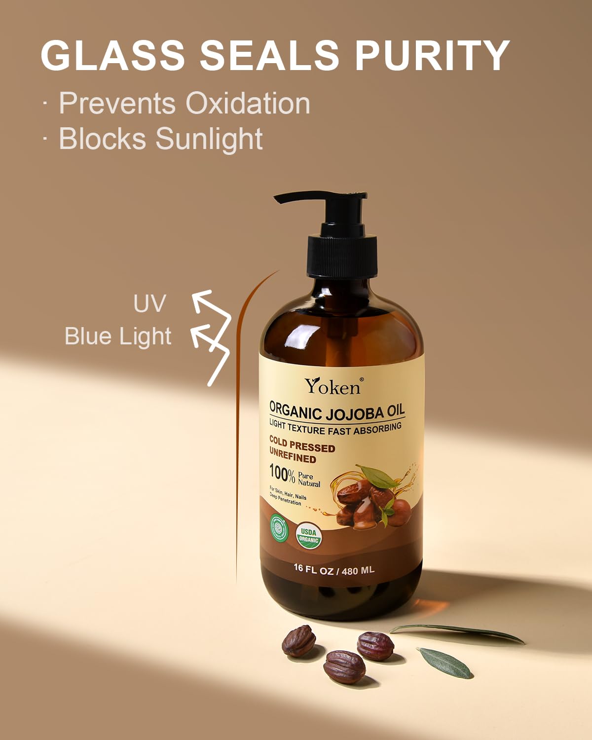 Yoken jojoba oil applied to hair showing shine and frizz control benefit