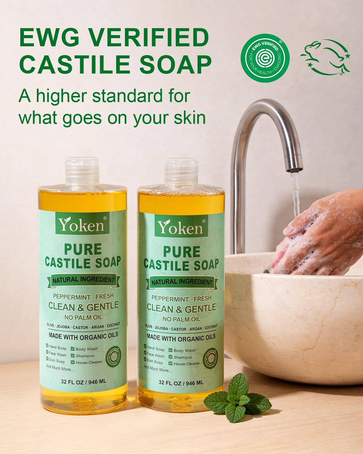 Yoken label close-up highlighting EWG verification and organic ingredient benefit