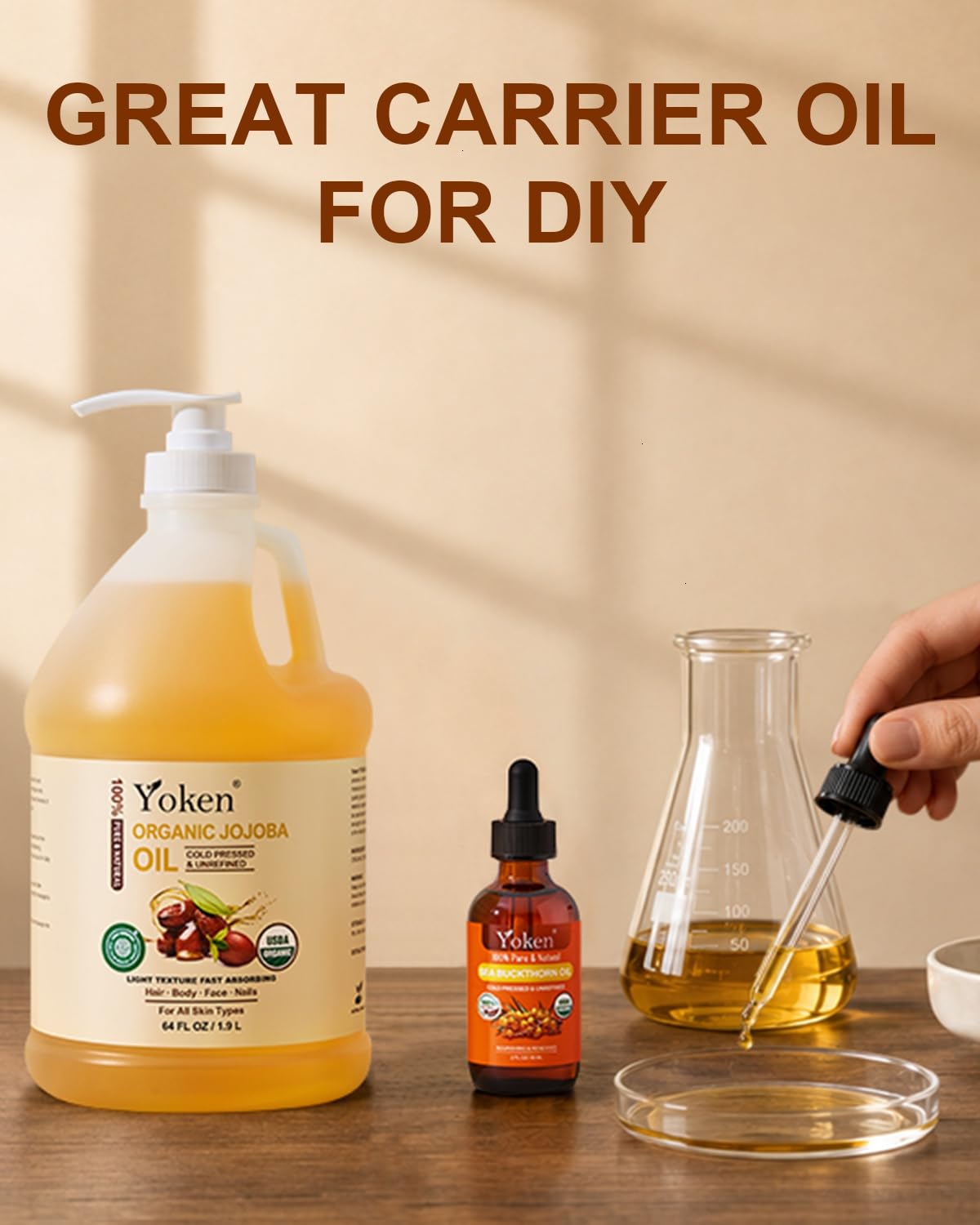 Yoken oil drops on skin demonstrating non-greasy absorption benefit