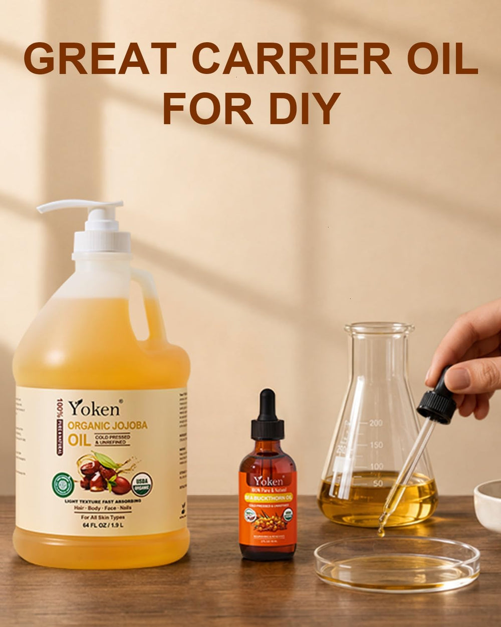 Yoken oil drops on skin demonstrating non-greasy absorption benefit