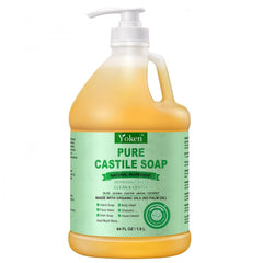 Yoken bottle front view showing 64oz peppermint castile soap and eco benefits