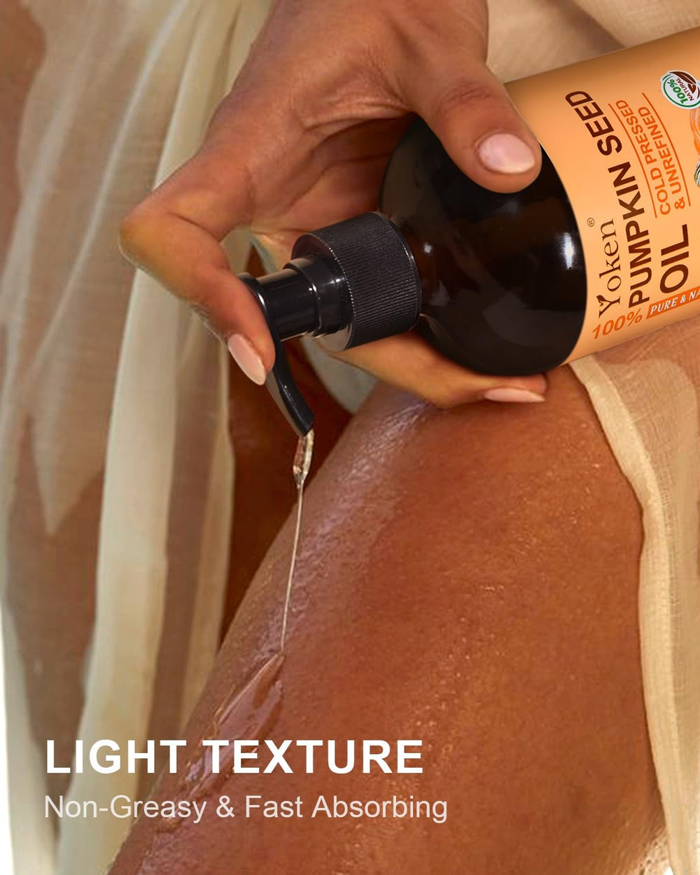 Yoken oil applied to hair treatment demonstrating smoother strands and reduced frizz benefit