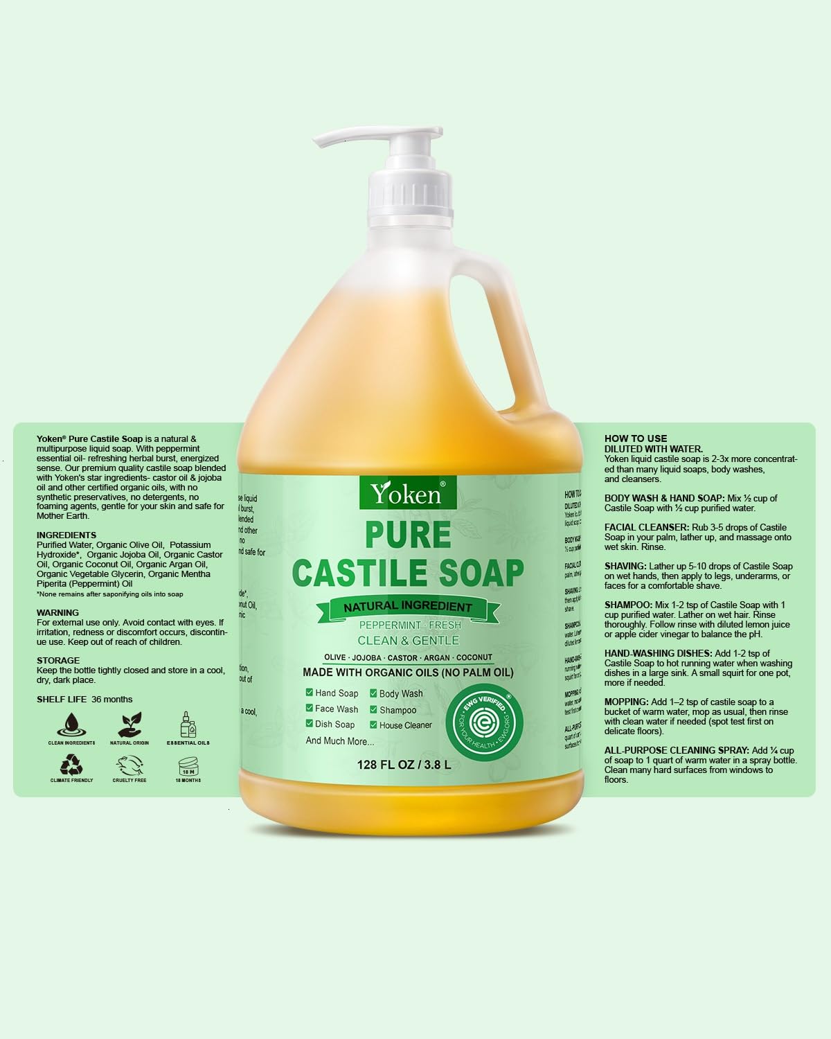 Yoken gallon next to a handheld bottle showing bulk savings and refill benefit