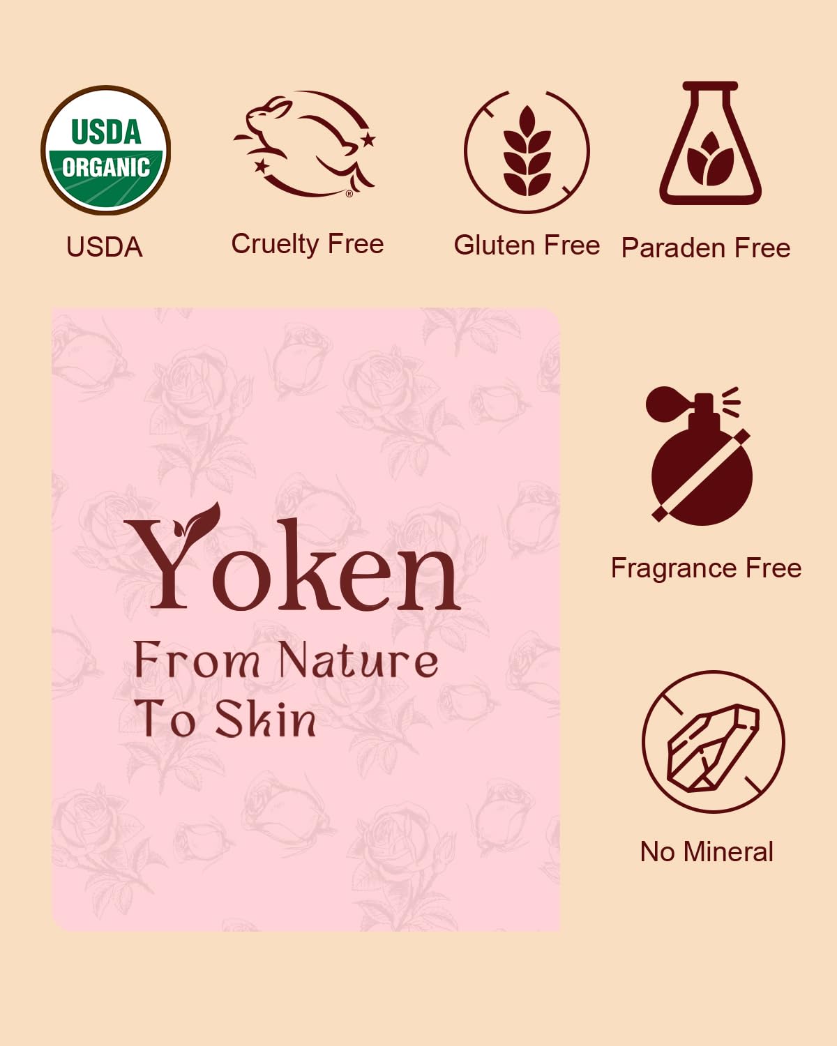 Bottle next to hand for scale, Yoken illustrating portable size and easy dispensing