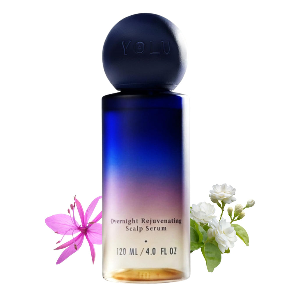YOLU scalp serum front packaging showing bottle and branding for clear product ID and trust