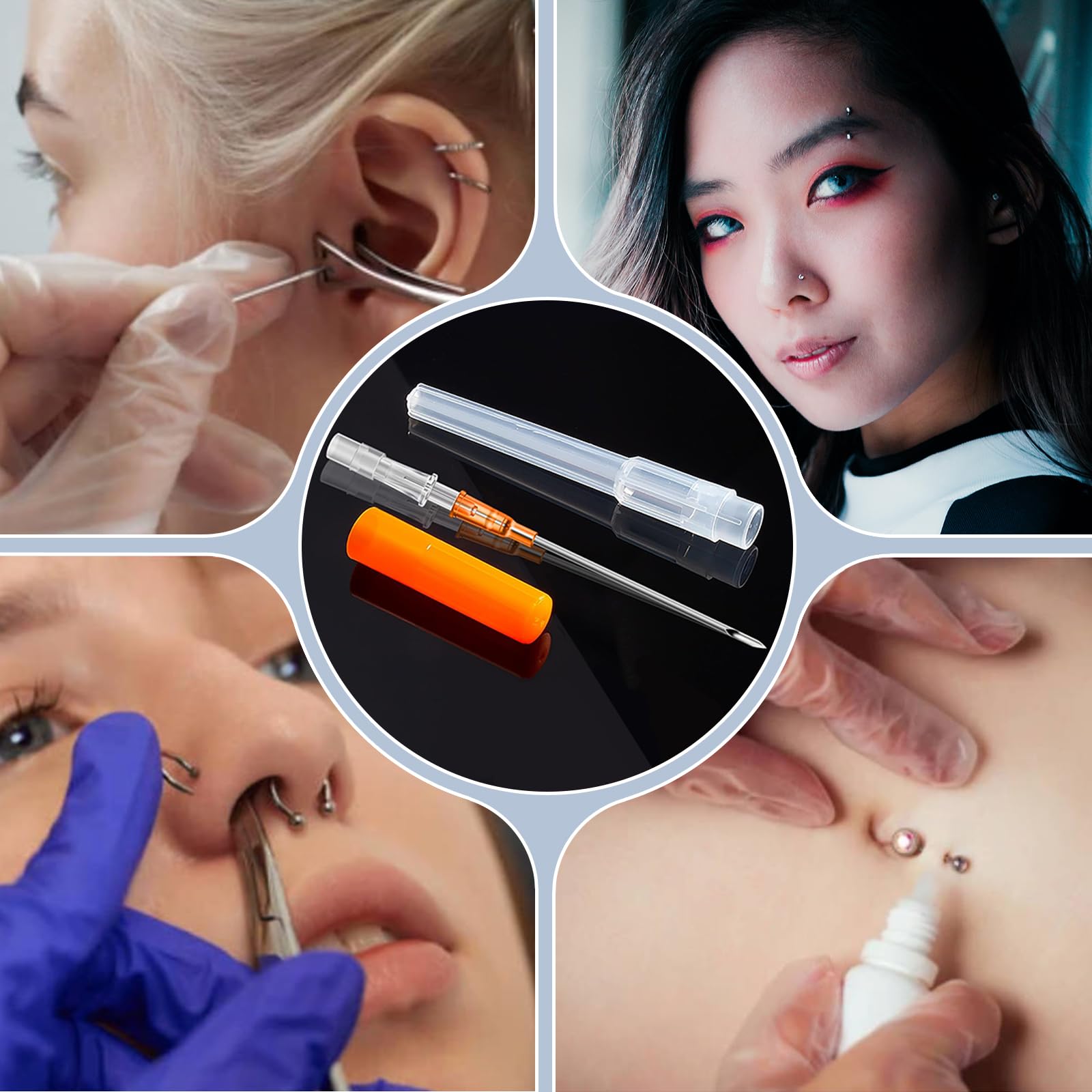 YONGDA size comparison layout showing five gauges for versatile piercing