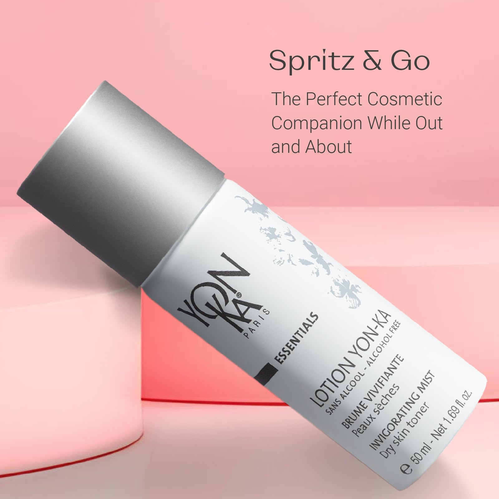 Yonka on bath counter among skincare items for daily routine readiness