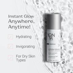 Yonka spray closeup misting over skin for even hydration and comfort