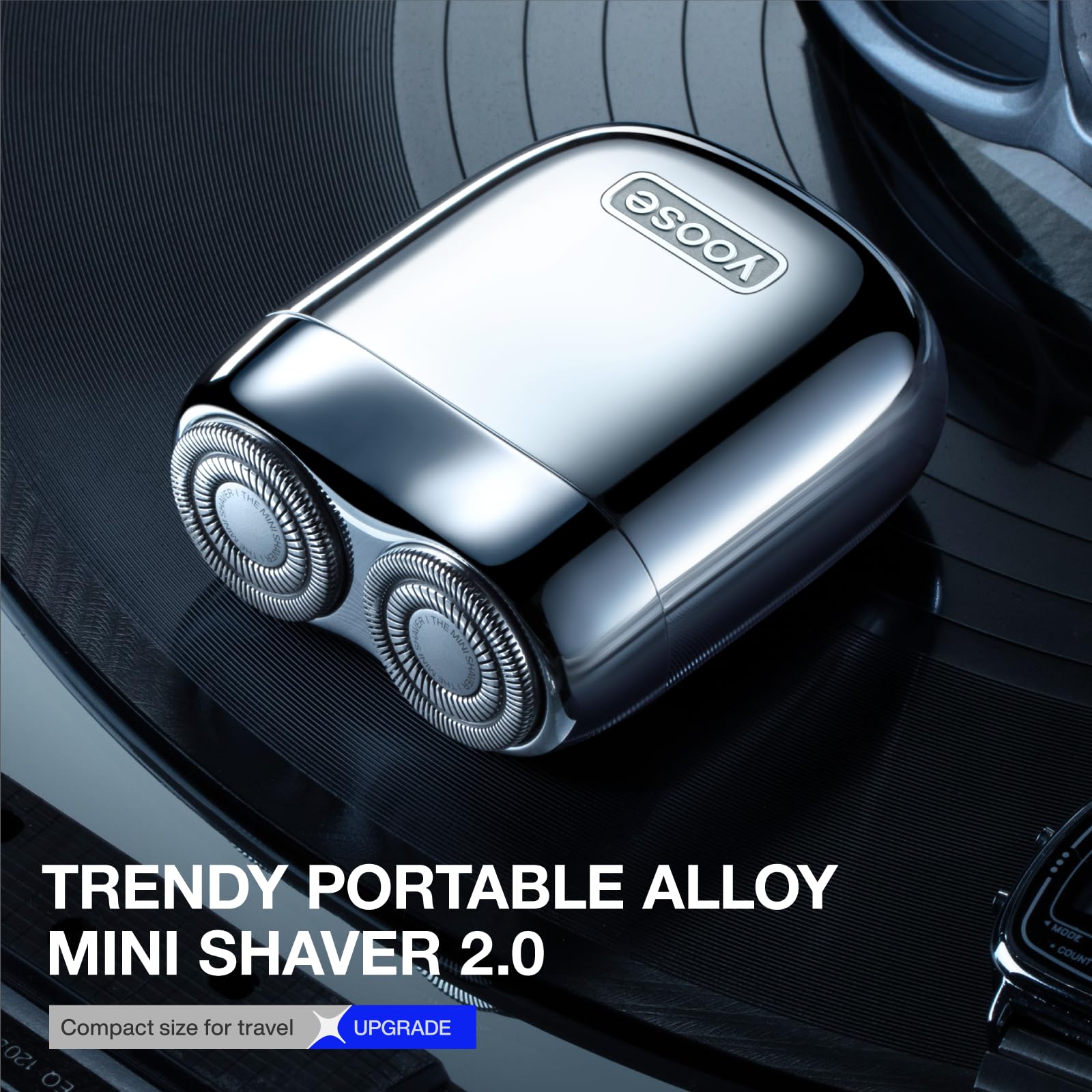 yoose mini shaver close-up of alloy texture highlighting premium plating