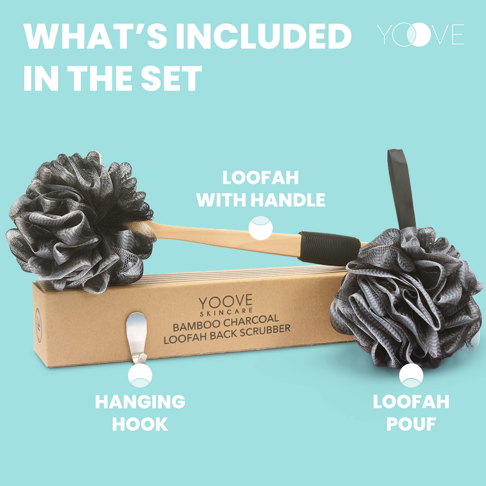 Yoove loofah pouf close detail for gentle, thorough exfoliation