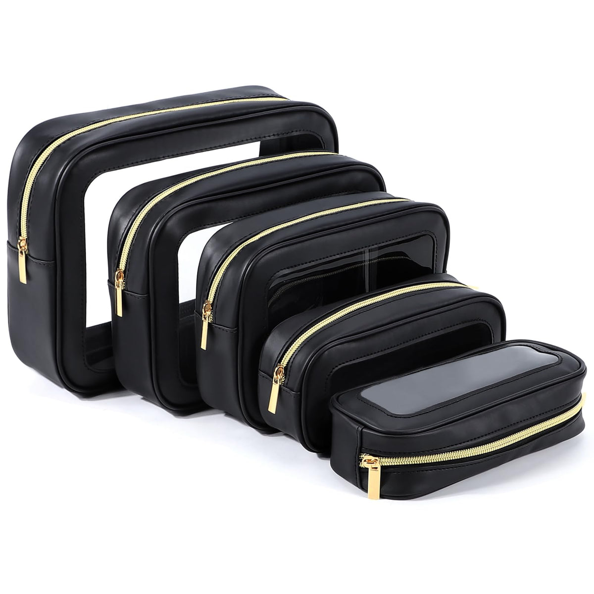 YOPCDJ front view of clear pouch set showing organization benefit