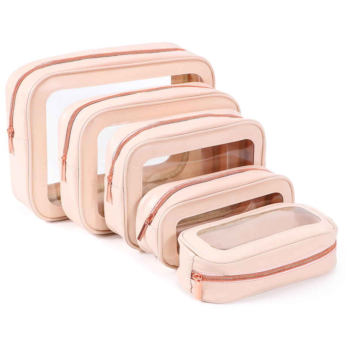 YOPCDJ front view of five-piece clear pouch set showing visibility and organization