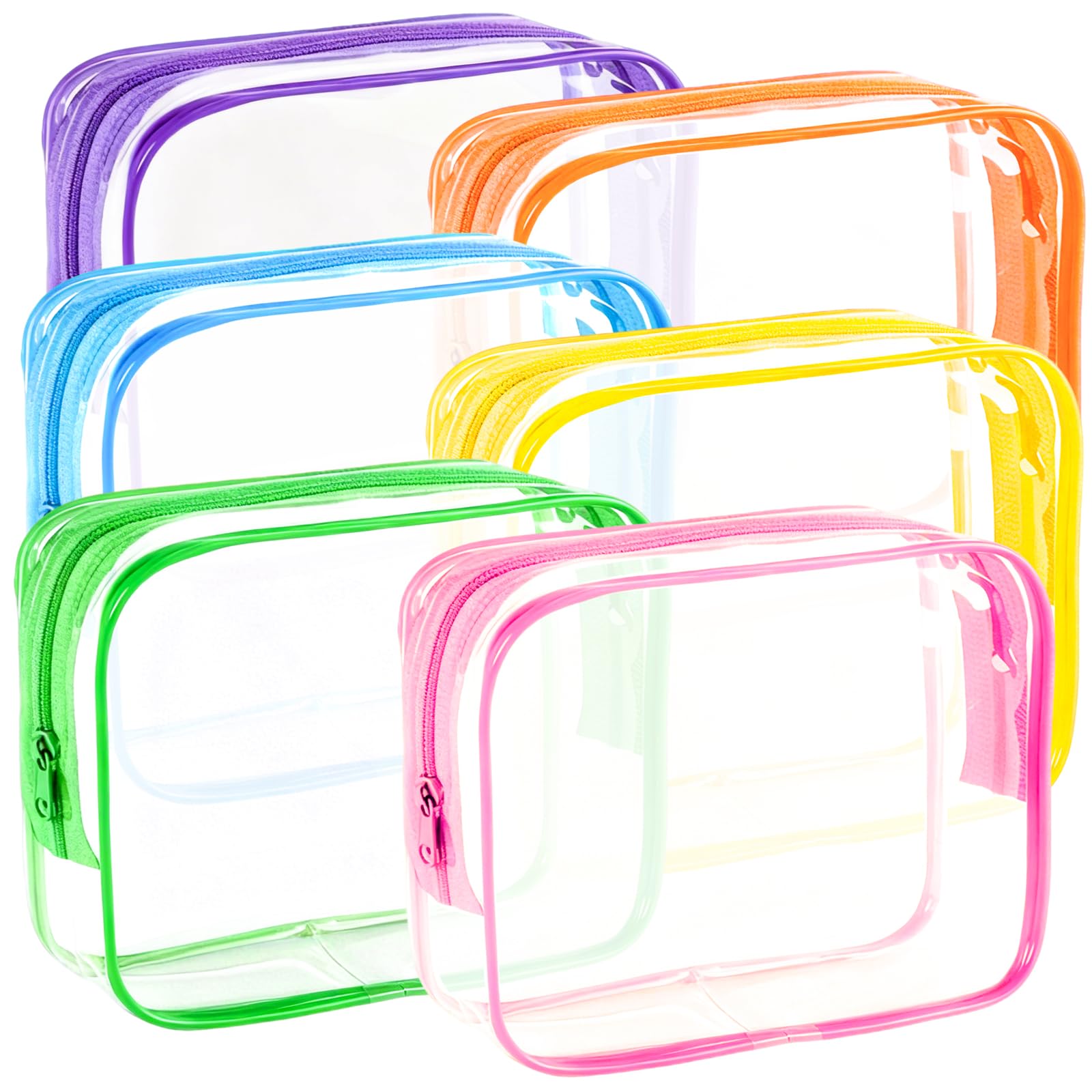 YOQIVEXU front view of six clear pouches showing colorful organization for easy packing