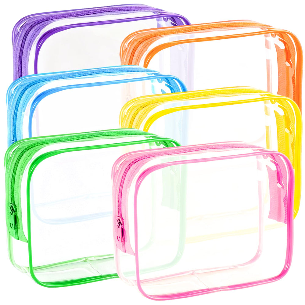 YOQIVEXU front view of six clear pouches showing colorful organization for easy packing