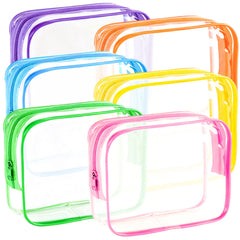 YOQIVEXU front view of six clear pouches showing colorful organization for easy packing
