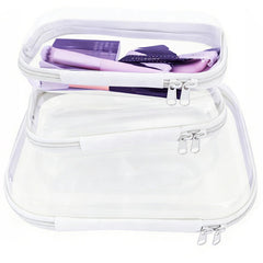 YOQIVEXU front view of clear three-piece pouch set showing sizes and benefit visibility