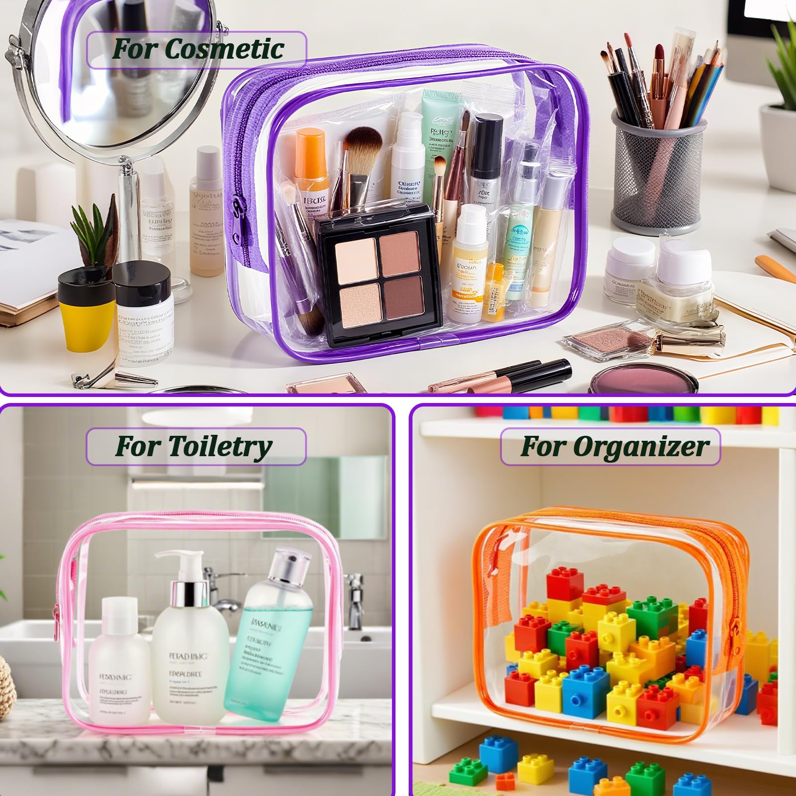 YOQIVEXU open pouch filled with makeup and toiletries showing quick visibility benefit