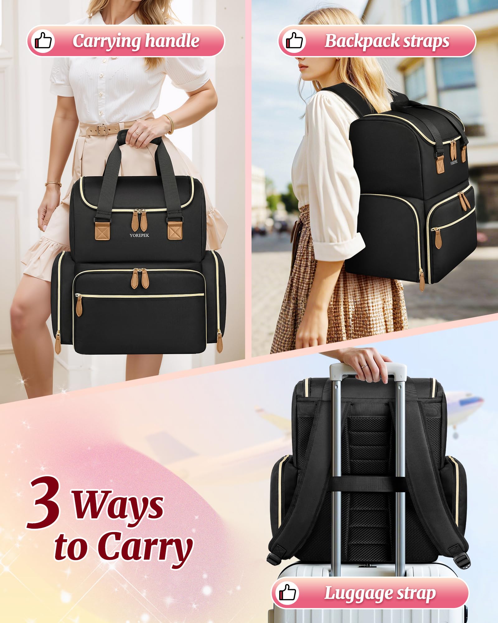 YOREPEK organizer on suitcase demonstrating travel-ready convenience