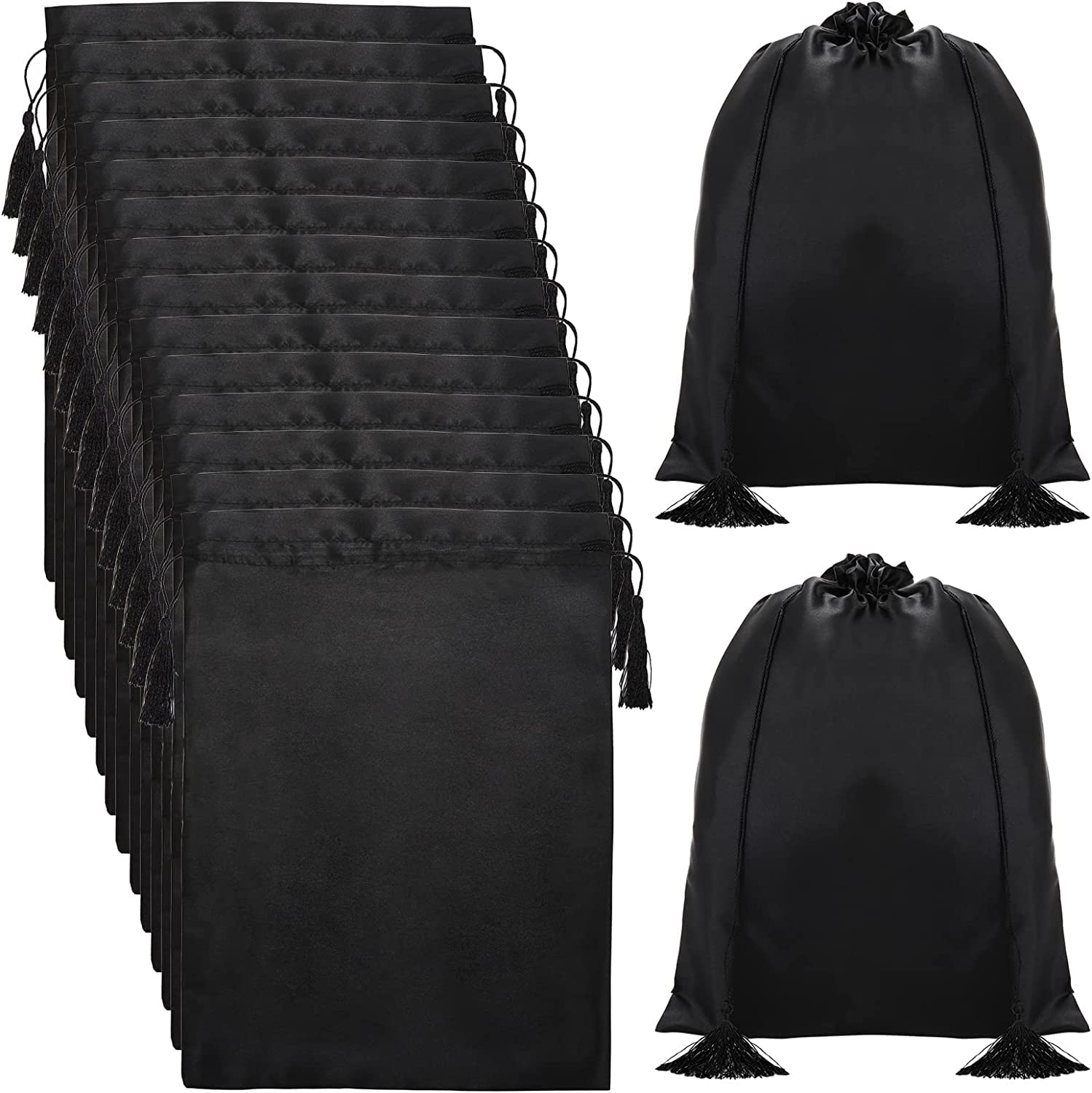 Youeon front view black satin wig bag shows neat storage and subtle shine