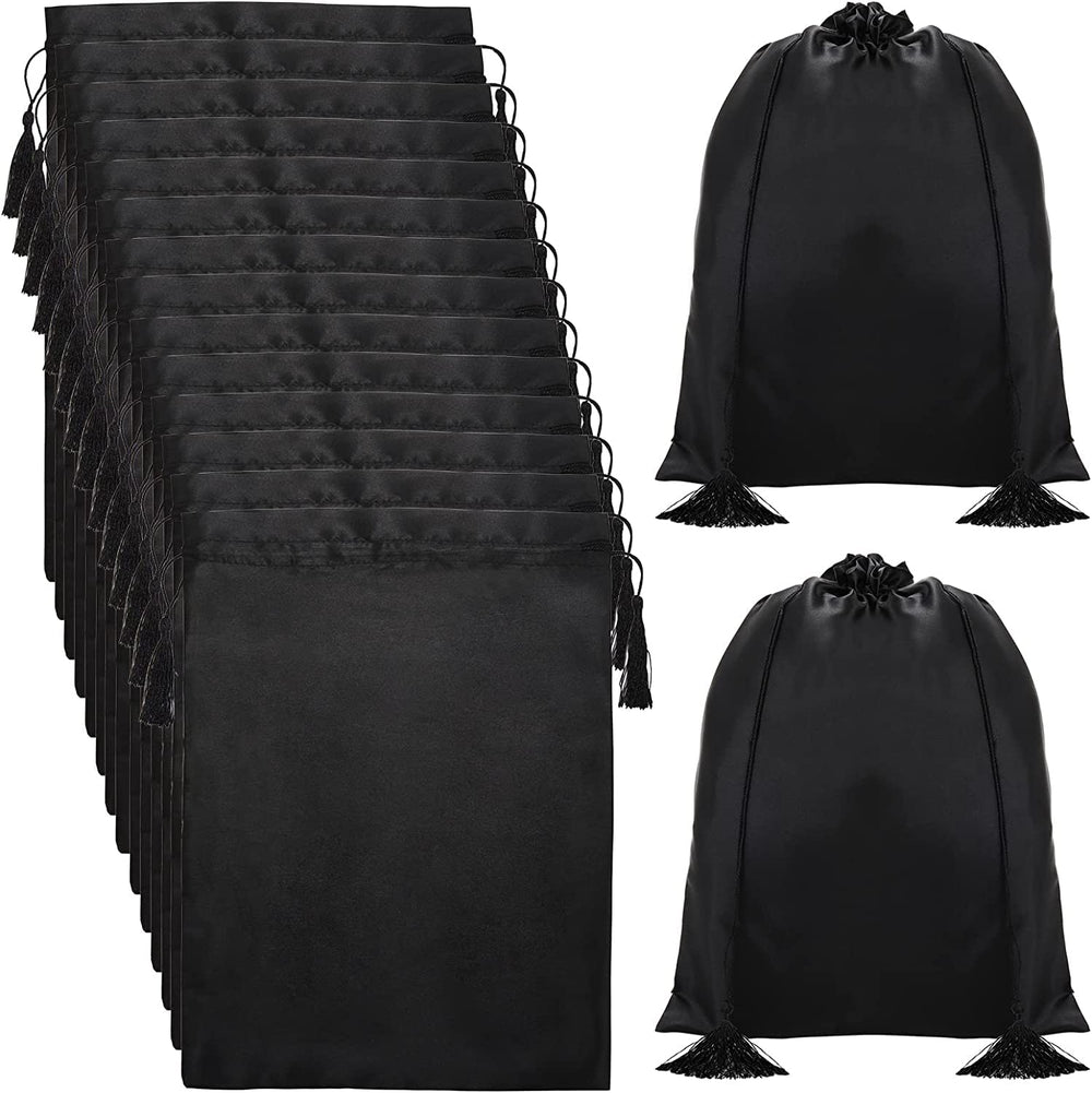 Youeon front view black satin wig bag shows neat storage and subtle shine