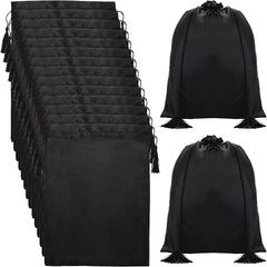 Youeon front view black satin wig bag shows neat storage and subtle shine