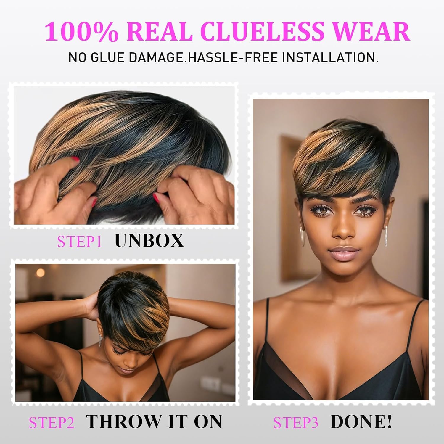 YOUKNOWIG model wearing pixie wig lifestyle shot showing versatile everyday style