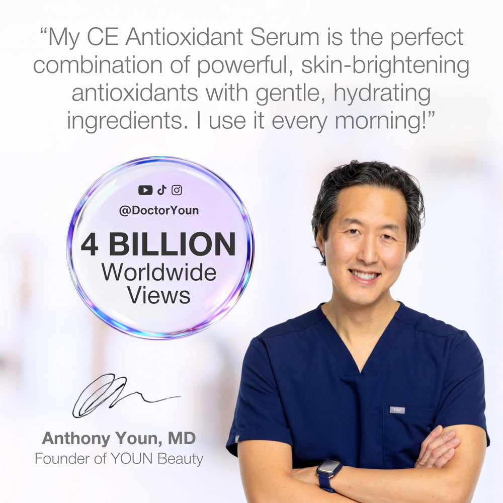 YOUN Beauty serum applied on hand demonstrating drop size and coverage benefit