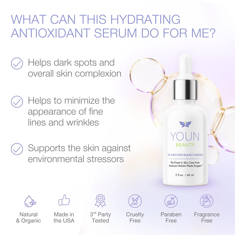 YOUN Beauty close-up droplet showing lightweight serum texture and absorption