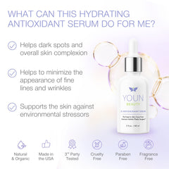 YOUN Beauty close-up droplet showing lightweight serum texture and absorption
