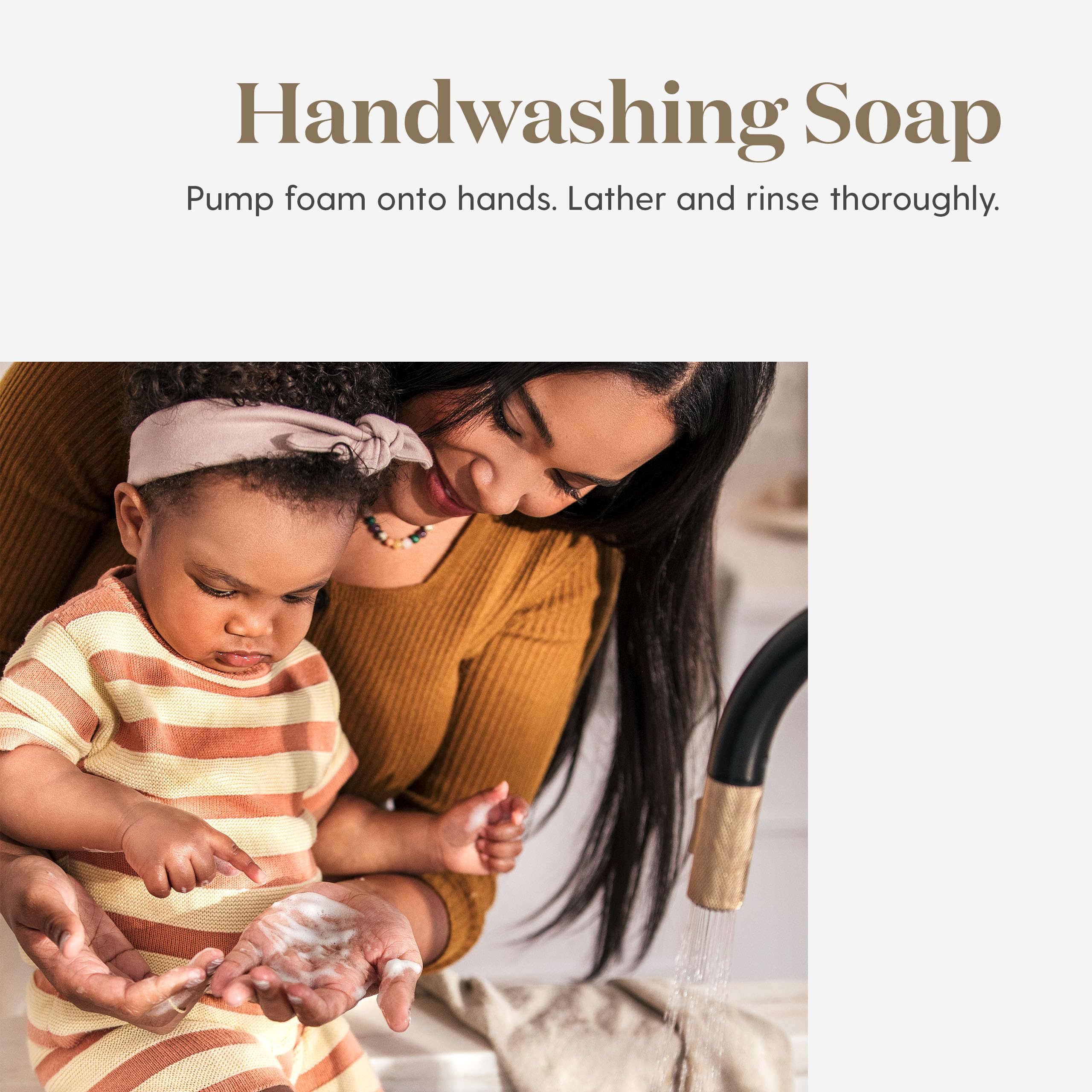 Young Living pump dispensing foam at kitchen sink showing fast lathering convenience
