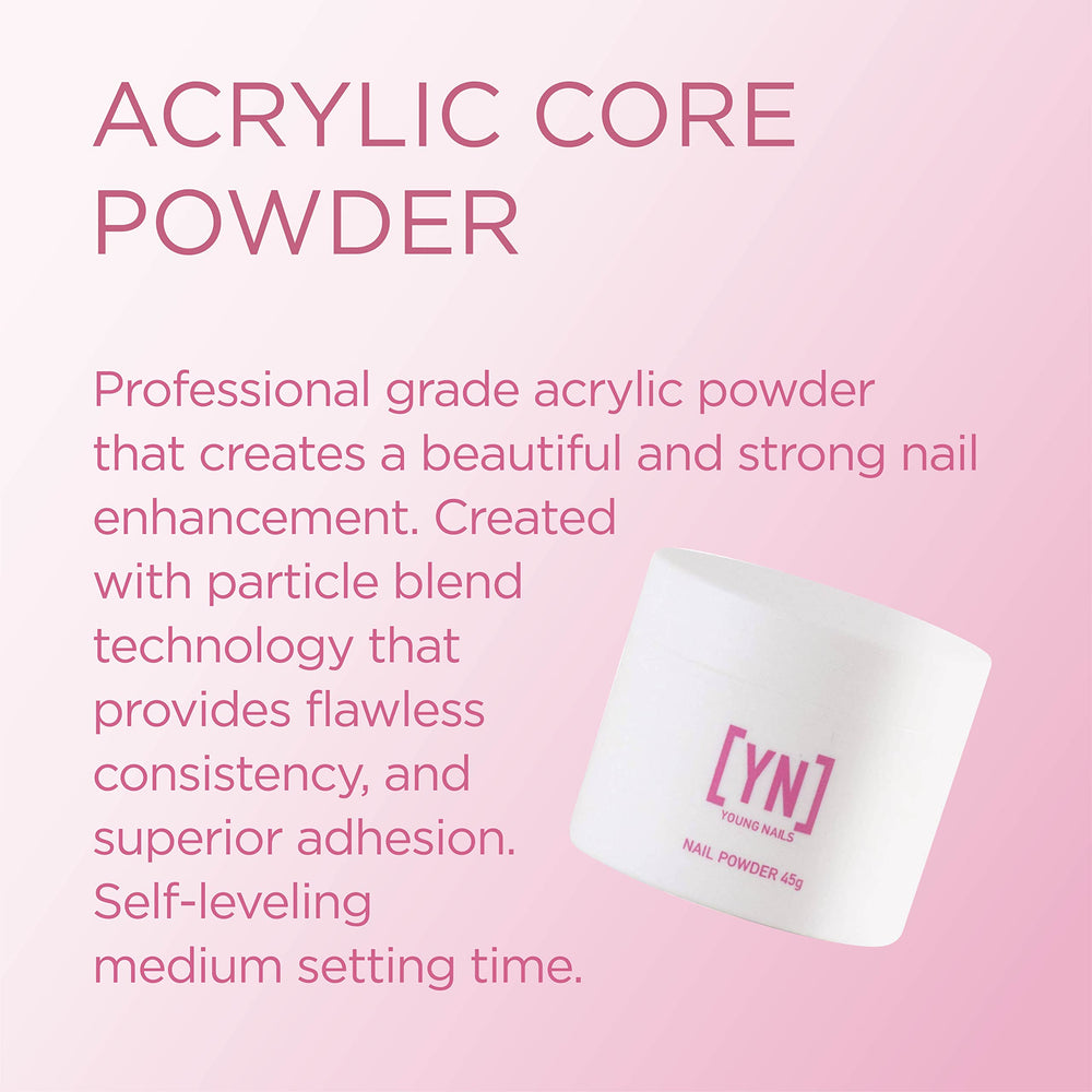 Young Nails open jar with powder bead on brush demonstrating workable consistency
