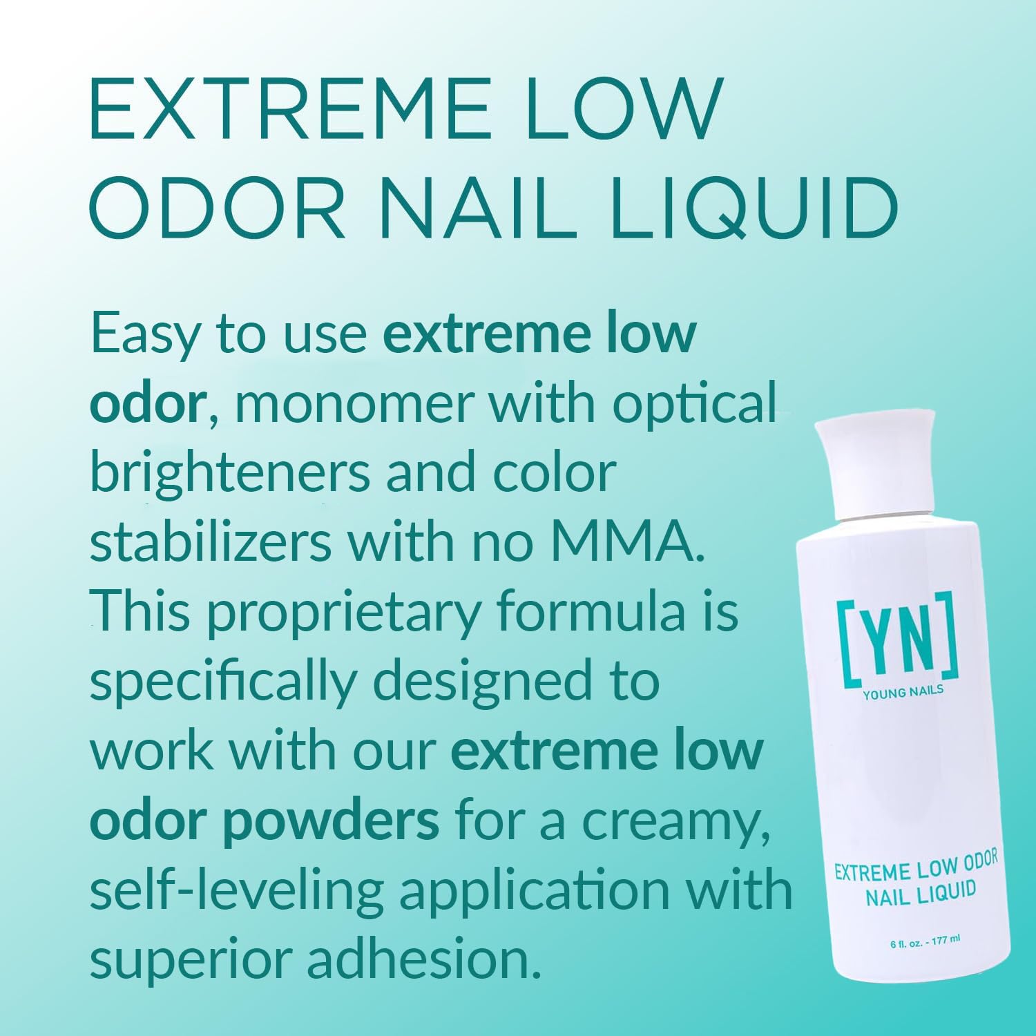 Young Nails liquid monomer close-up showing creamy texture and smooth flow for easy mixing