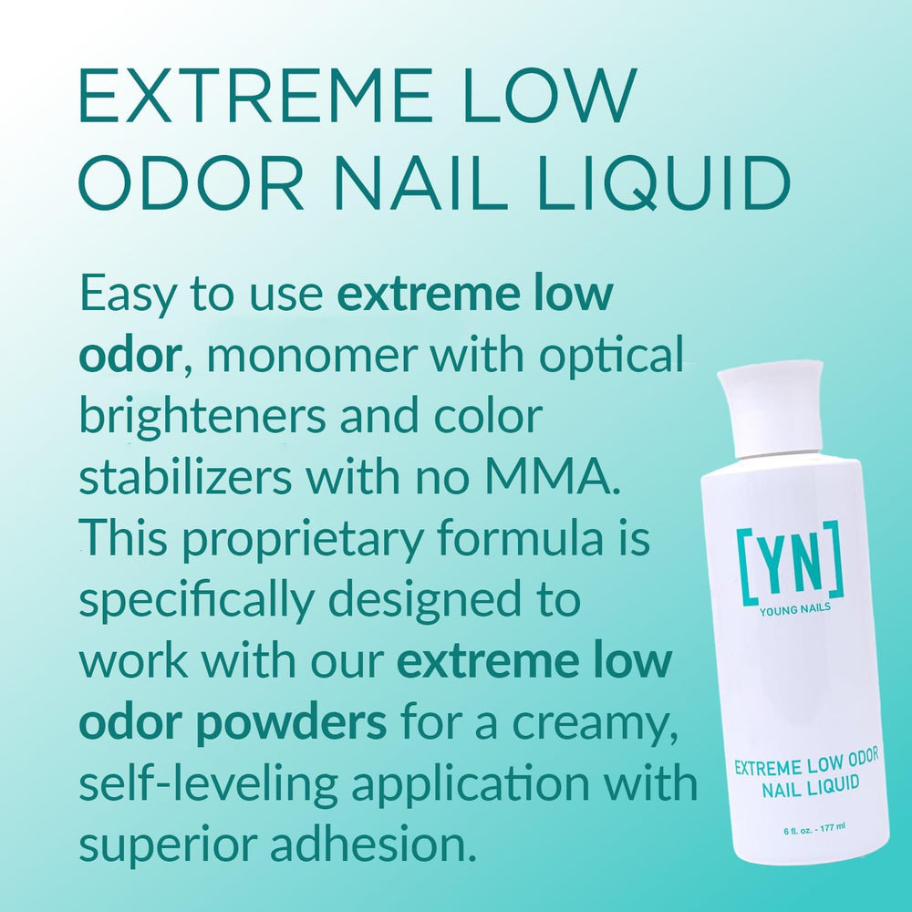 Young Nails liquid monomer close-up showing creamy texture and smooth flow for easy mixing