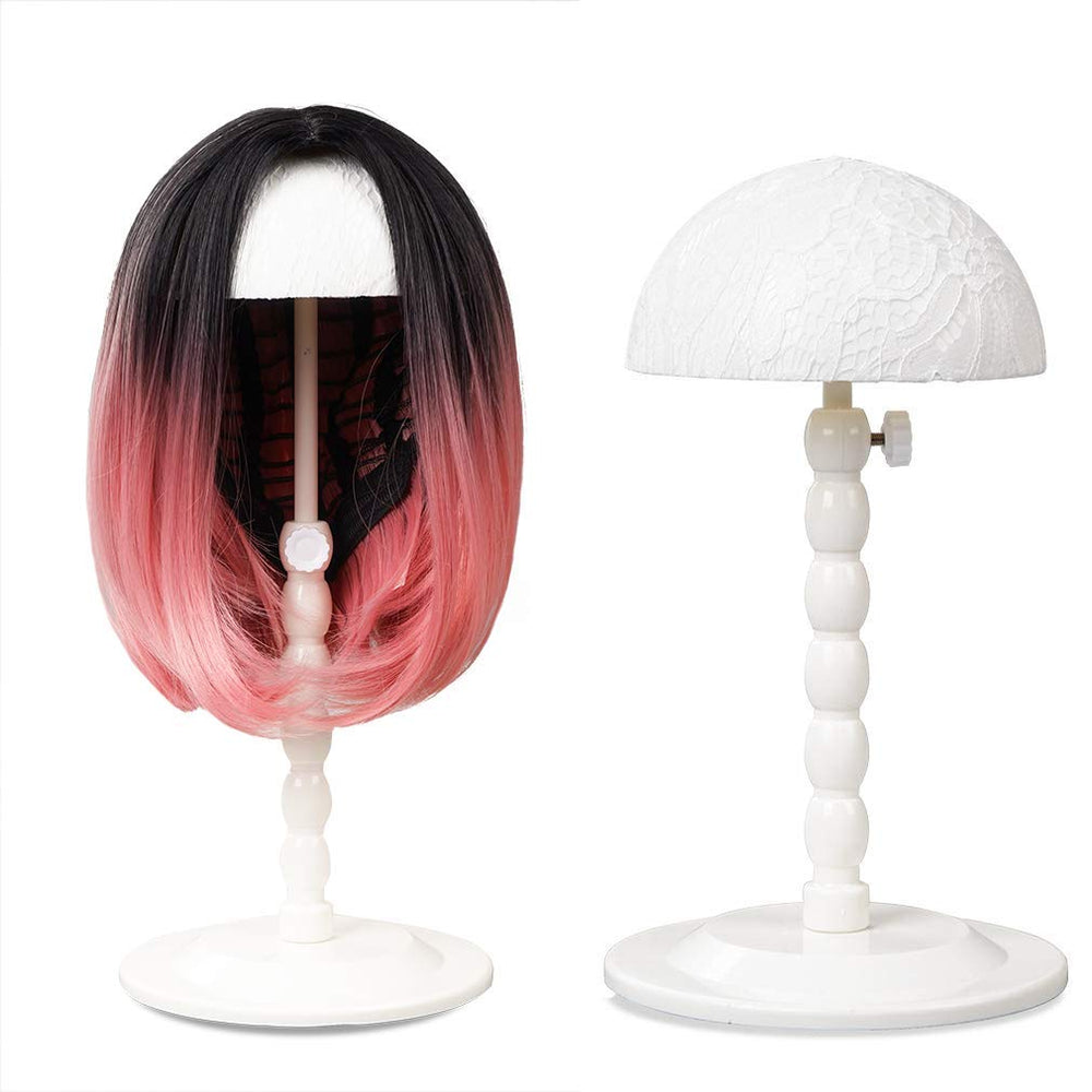 Youngther front view of adjustable wig stand showing overall design and stability