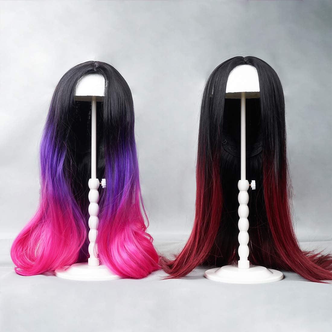 Youngther wig stand displayed on a vanity highlighting neat storage and display