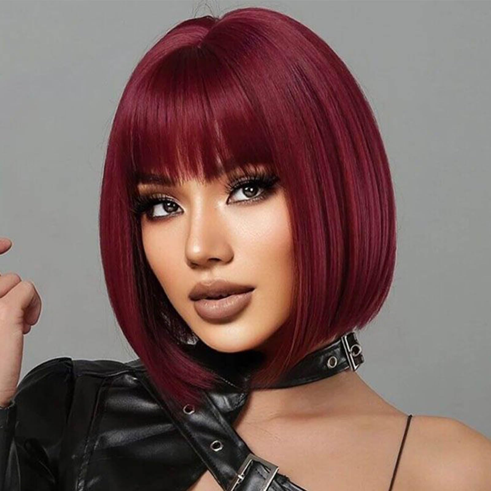 YOUNIGA front view wine red bob shows natural look and easy wear