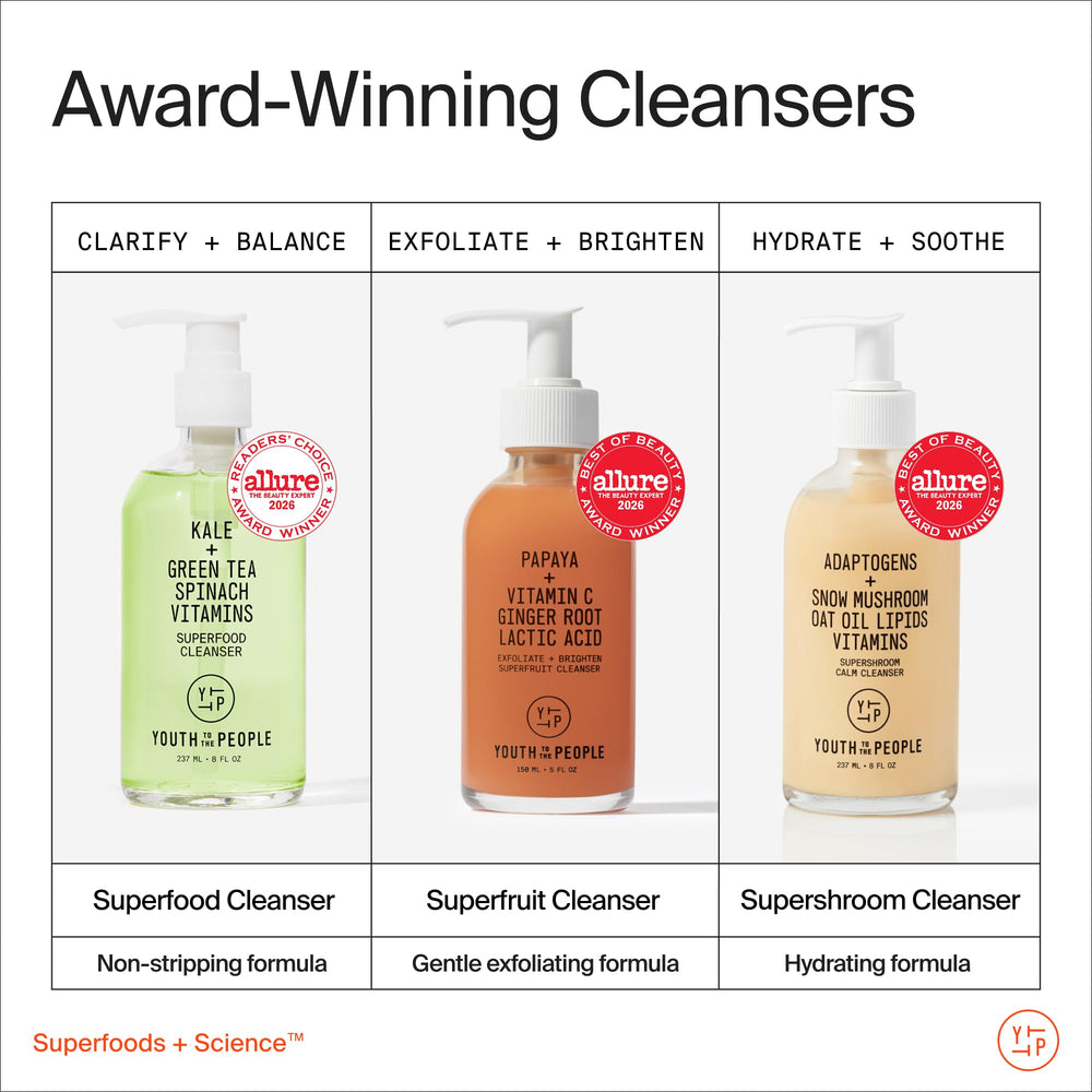 Youth To The People cleanser on bathroom shelf conveying daily routine comfort