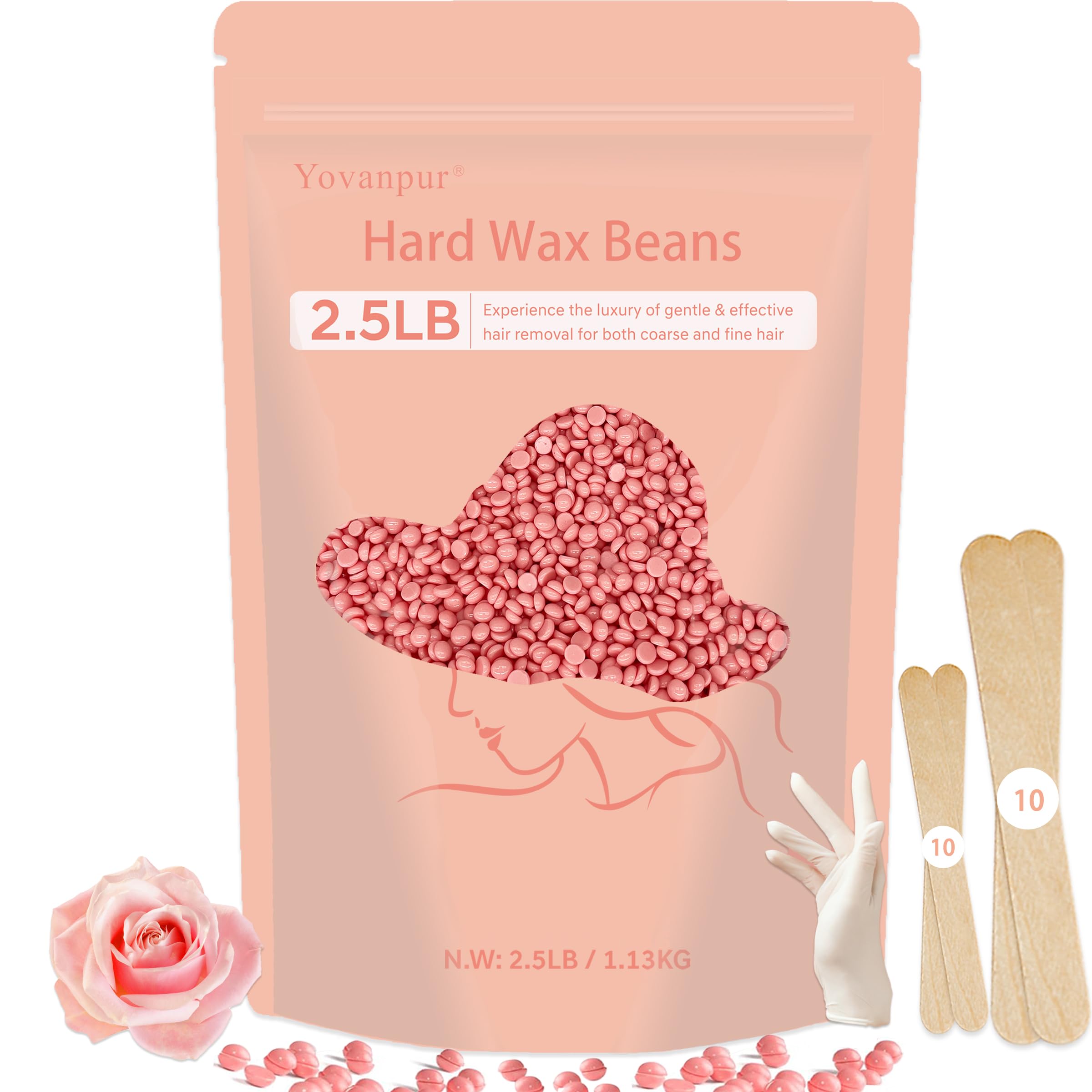 Yovanpur front packaging of pink hard wax beads shows bulk value and brand benefits
